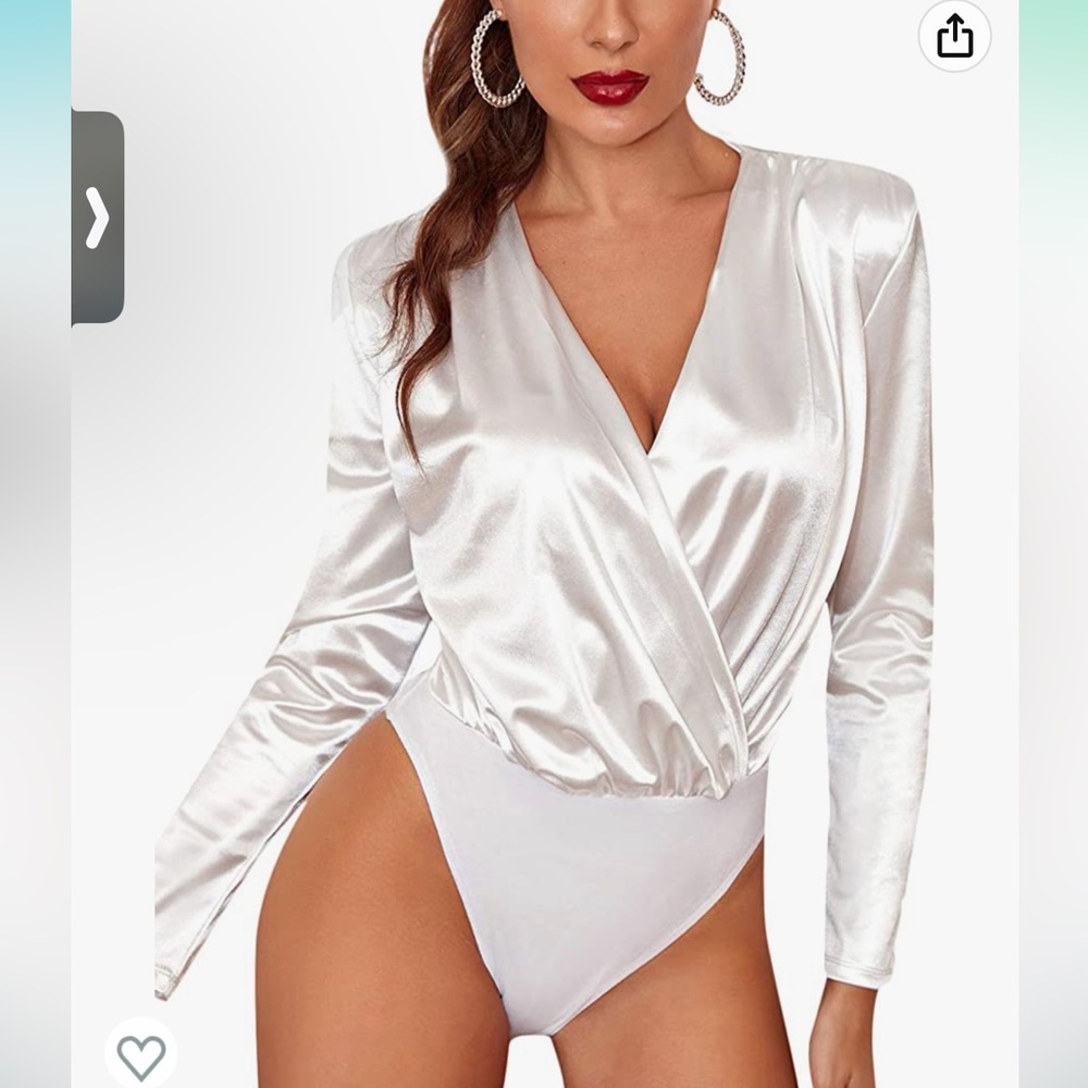 Long sleeve satin Wrap V Neck bodysuit